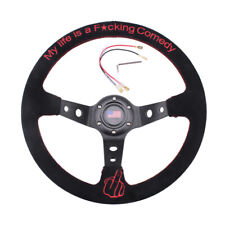 Racing 14 Suede Leather Steering Wheel Red Embroidery Deep Dish 95mm Drifting