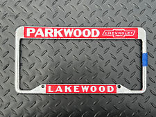Vtg Parkwood Chevrolet Lakewood Ca Dealer License Plate Frame 1959 1960 Wagon