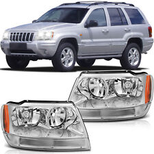 Headlight Assembly For 1999-2004 Jeep Grand Cherokee Pair Chrome Leftright Lamp