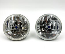 Pair 7 Inch Tri Bar Blue Dot Headlights H4 Bulbs For Cars Trucks More