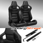 2 X Blackside Carbon Fiber Mix Pvc Leather Lr Racing Bucket Seats Slider