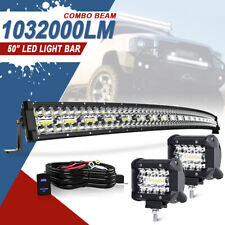 Tri Row 50 1032w Curved Led Light Bar Combo Pods Offroad Utv Suv Boat Harness