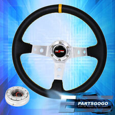 Universal 350mm Black Yellow Steering Wheel Silver Quick Release Godsnow Horn