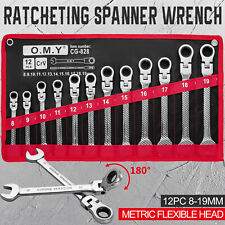 12pc Ratcheting Wrench Combination Spanner Tool Set 8-19 Mm Metric Flexible Head