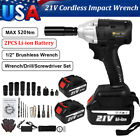 Cordless Electric Impact Wrench Gun 12 High Power Driver With 2 Li-ion Battery