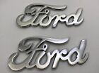 Pair 2 Chrome Metal Adhesive Stick On Script Emblems - 1940 Ford Style